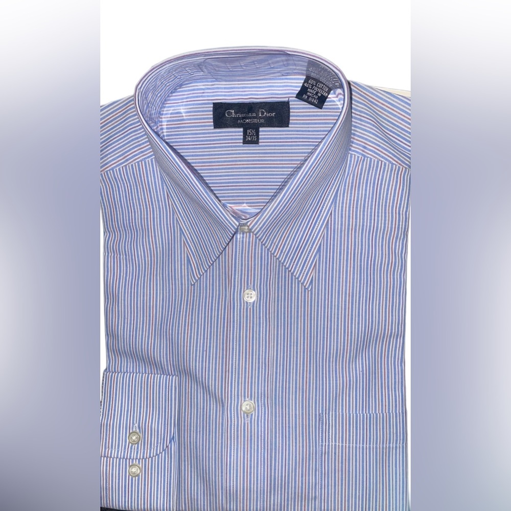 Christian Dior Size Large 15 1/2  34-35 Monsieur Button Up Shirt Striped